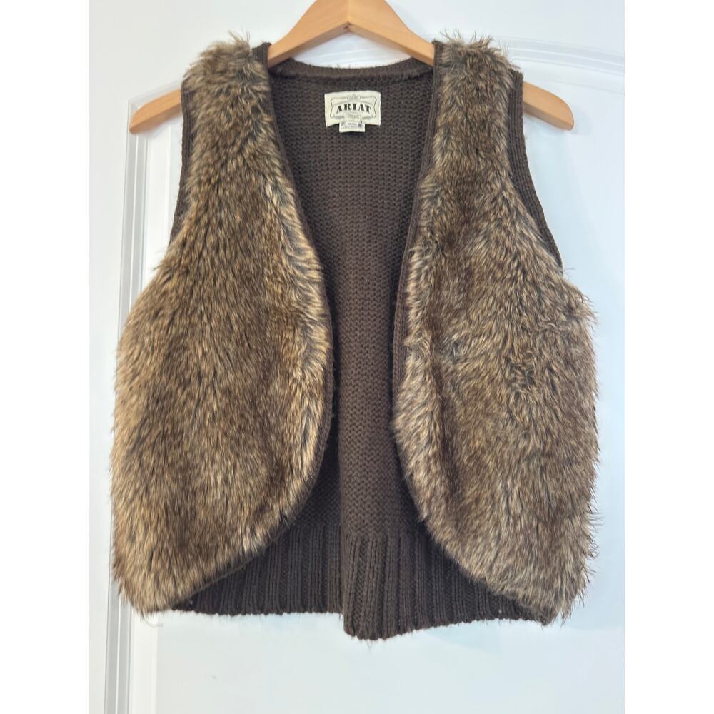 Ariat Aileen Faux Fur Knit Back Sweater Vest Open Front -Medium
